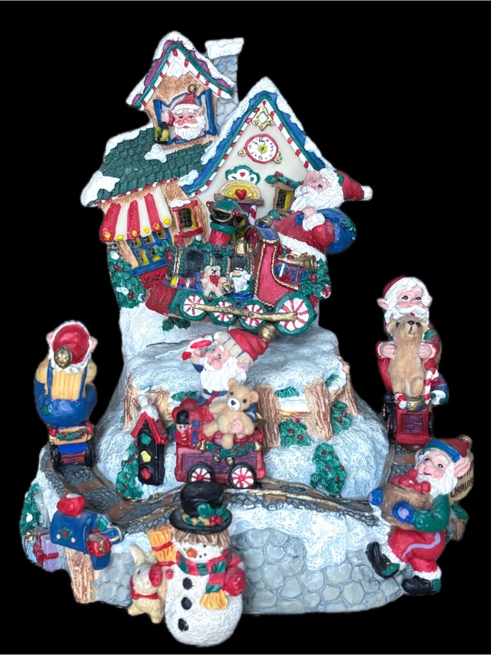 Vintage Santas Workshop Resin Music Box Plays Jingle Bells Christmas Holiday